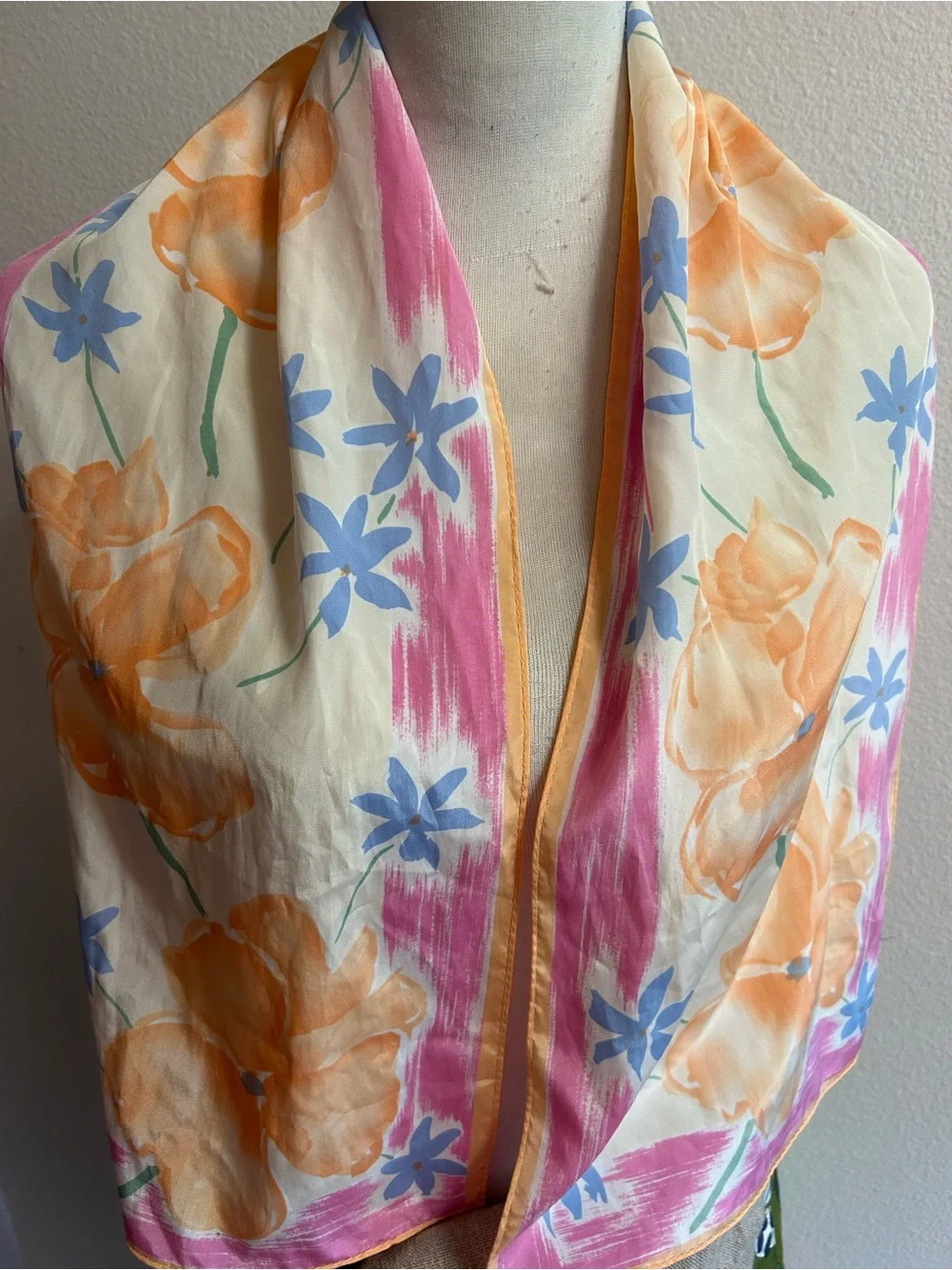 Vera Floral Neck Scarf in Peach, Pink & Blue